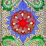 One section of a mosaic window using precision cutting.