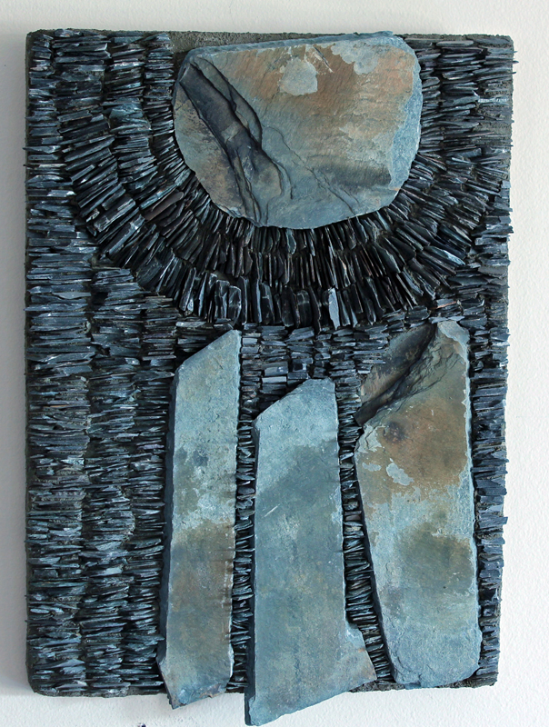 Artist: Heather Vollans, \"Solstice\" 10\"x12\", materials: Salvaged roofing slate